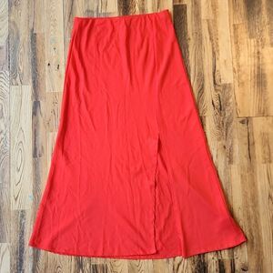Mikey & Joey Red Satin Midi Skirt